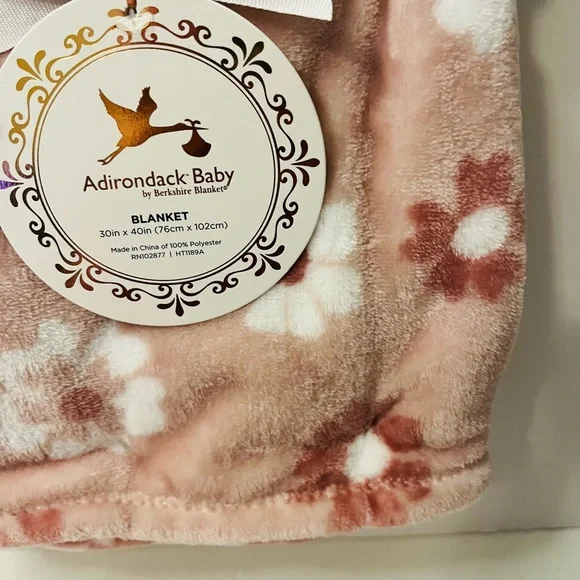 Adirondack Baby by Berkshire Baby Blanket Pinkish Brown White Floral Flowers - Picture 6 of 11